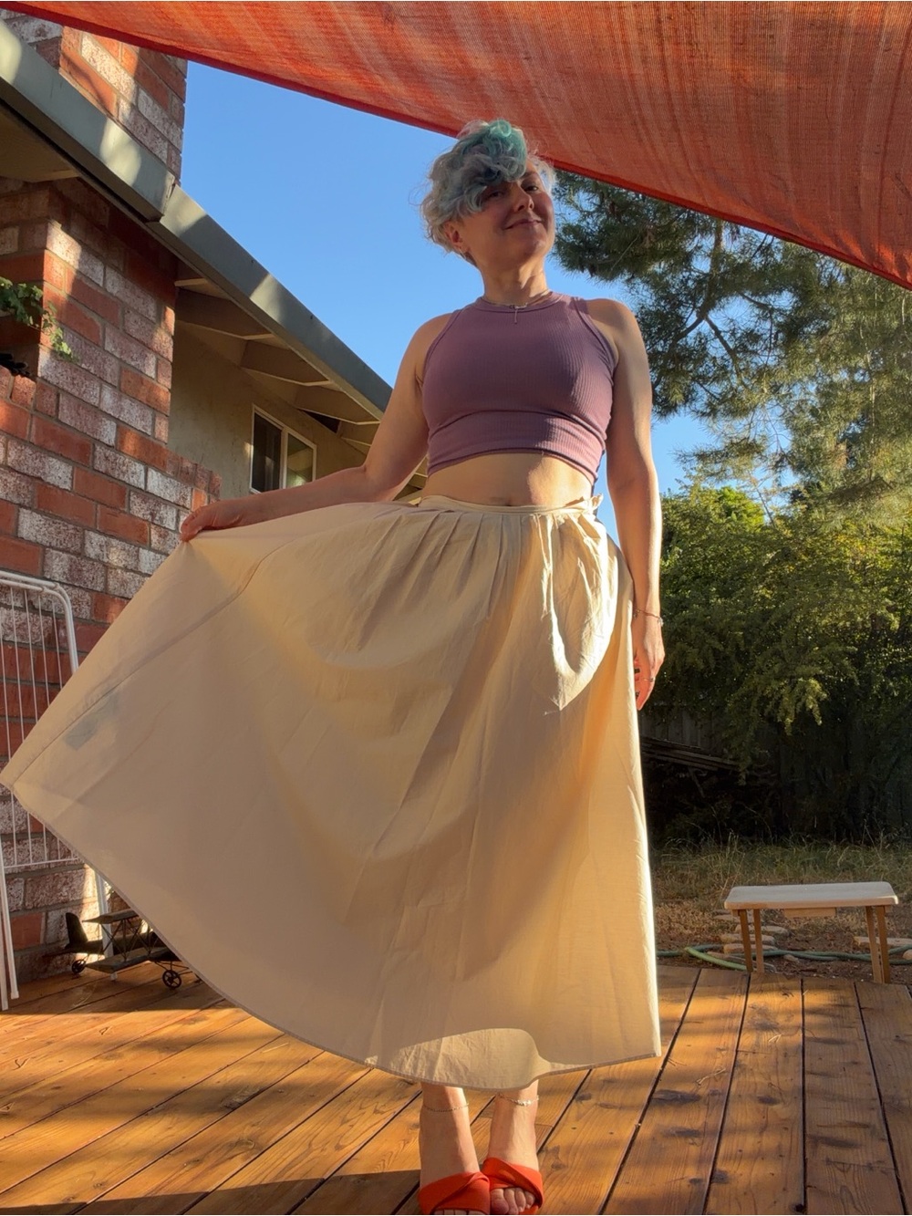 Mango Cream Cotton Full Midi Skirt Size XS-S/2 High Waist